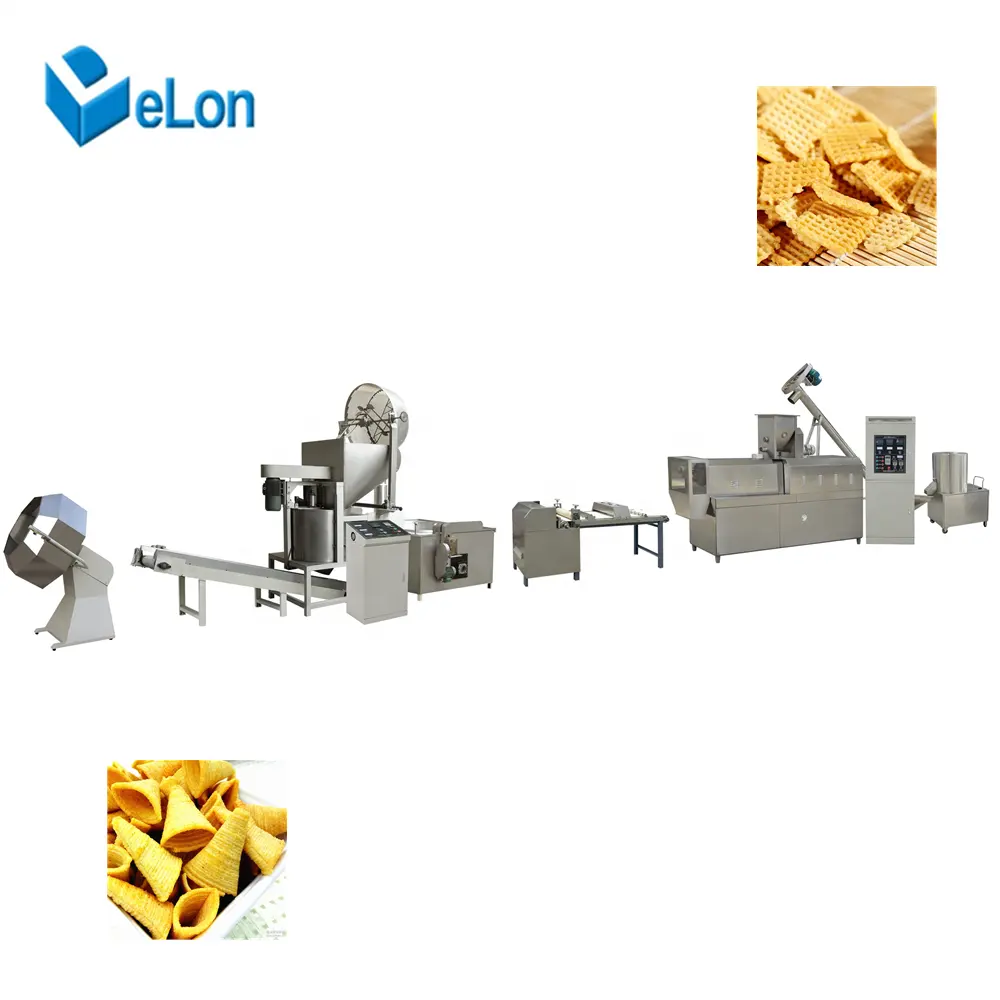 Aromatisierte knusprige Mais chips, die maschinen leckere Produktions linie für gebratene Mais snacks machen Bugles Chips Equipment