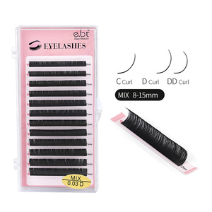 EBT 8-15mmビーガン合成ヘアカシミアラッシュエクステンショントレイc dカール個人プライベートラベルまつげエクステンション