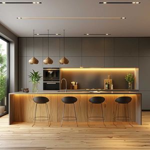 Cao cấp biệt thự Châu Phi dự án bán bóng màu xám Laminate hình chữ L MDF Tủ bếp acrylic chèn kính bao gồm vòi rửa chén - Product Image 5