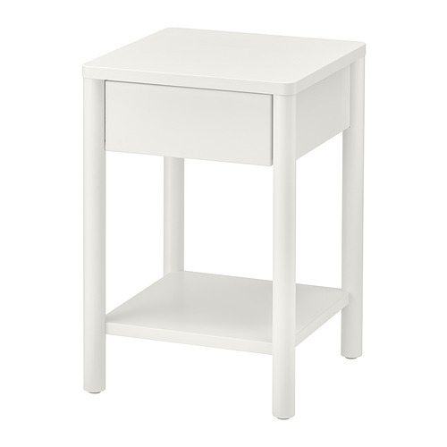 White Round Leg Single Drawer Nightstand with Bottom Shelf