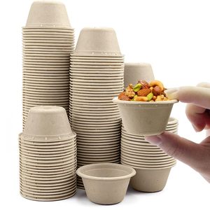 Özel logo 100% doğal biyobozunur Compostable çeşni örnek bardak tatma Cups1oz 2oz 4 oz tek kullanımlık Bagasse bardak kase