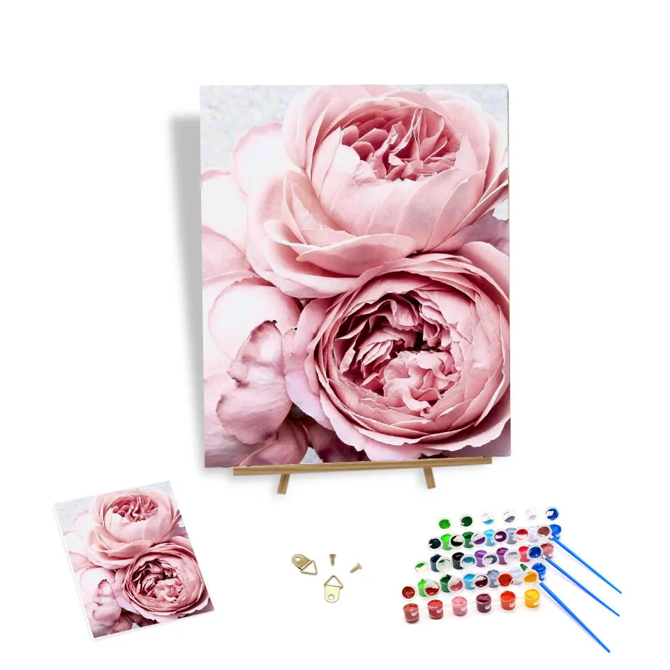 Colore di riempimento all'ingrosso pittura a olio fiore rosa con i numeri dipingi su tela pittura digitale fai da te per