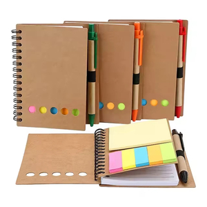 Cuaderno B5 de alta calidad con cubierta de papel Kraft, logotipo personalizado, notas adhesivas, blocs de notas autoadhesivos y juego de bolígrafos