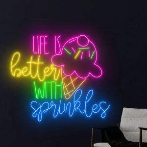Loja personalizada Logotipo do negócio <span class=keywords><strong>Led</strong></span> Iluminando acima do sinal Loja Luzes <span class=keywords><strong>Led</strong></span> Ice Cream Neon Sign Wall Neon Lights Decoração para sua loja