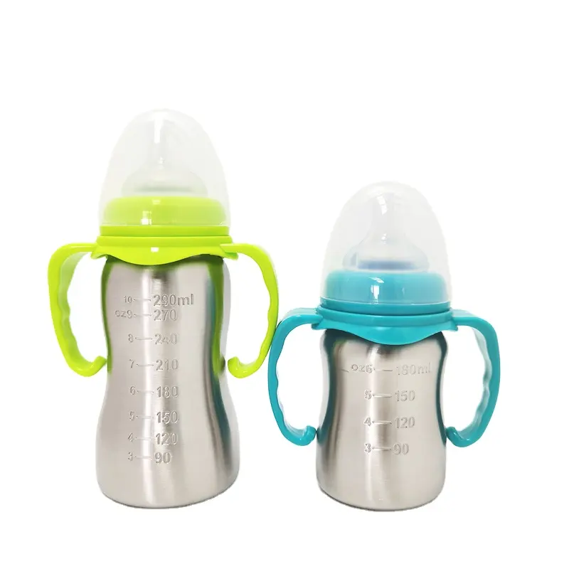 Botol susu bayi portabel, botol susu bayi 304 Stainless Steel 290ml dengan skala Mark Food Grade