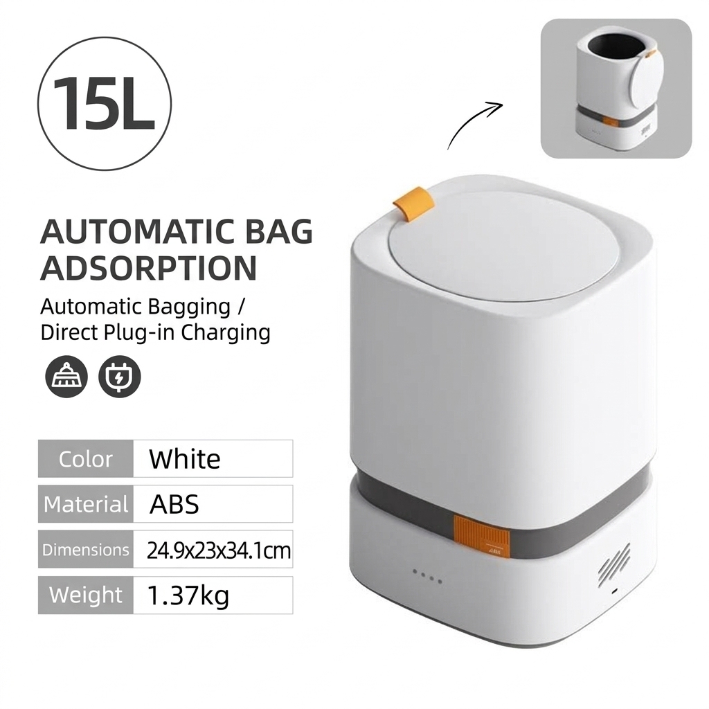 15l white square trash can-with lid-direct charging