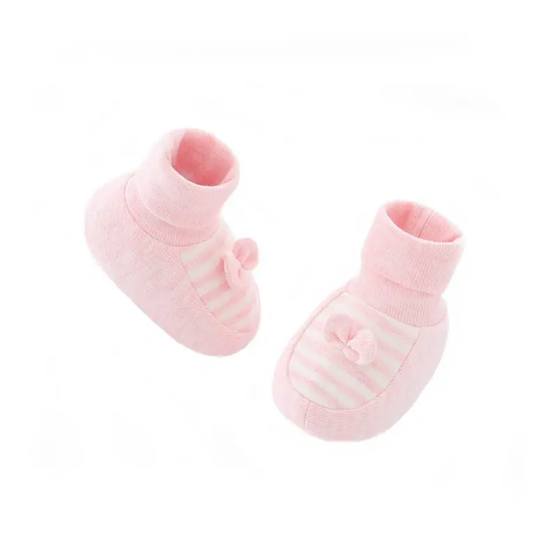 Zapatos suaves a rayas de algodón súper suave para niños pequeños, cubierta de tela infantil para pies con lazo, botines para bebés, calcetines para bebés recién nacidos
