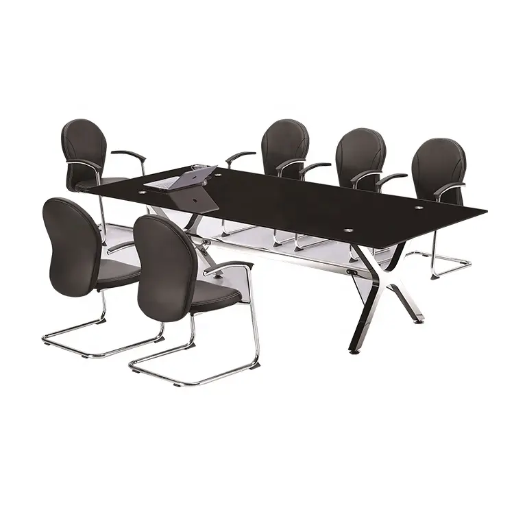 Table de réunion rectangulaire en verre, vente directe d'usine, mobilier de bureau, bureau de conférence