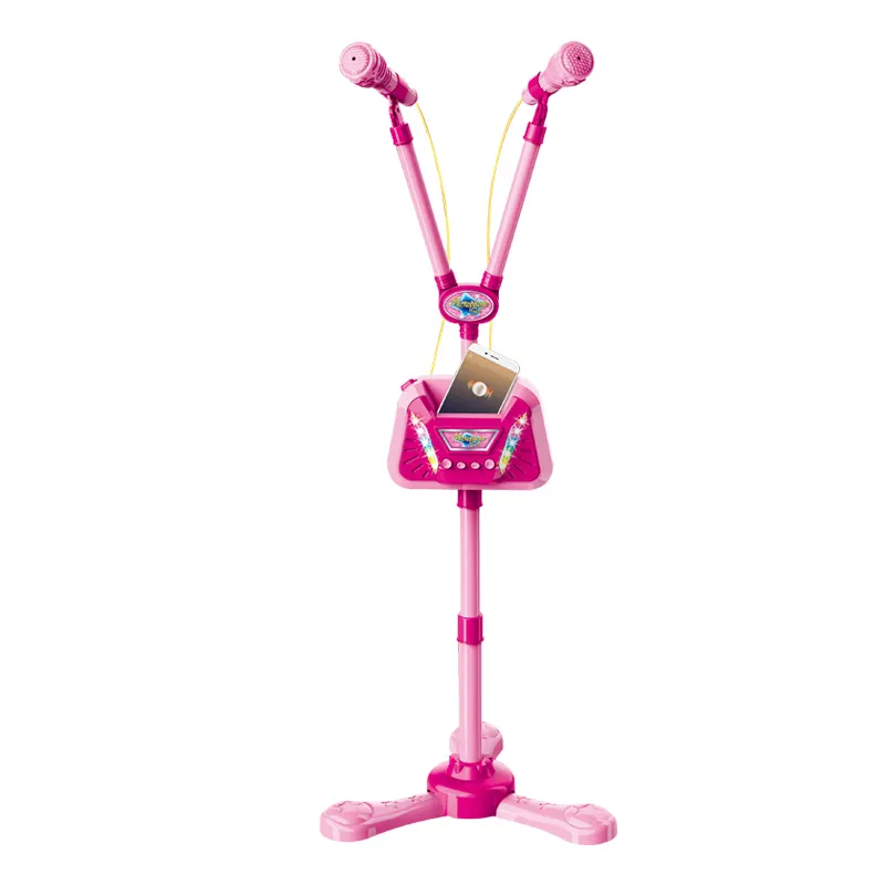Interessante giocattolo elettrico a doppio microfono con musica leggera a led per bambini con supporto