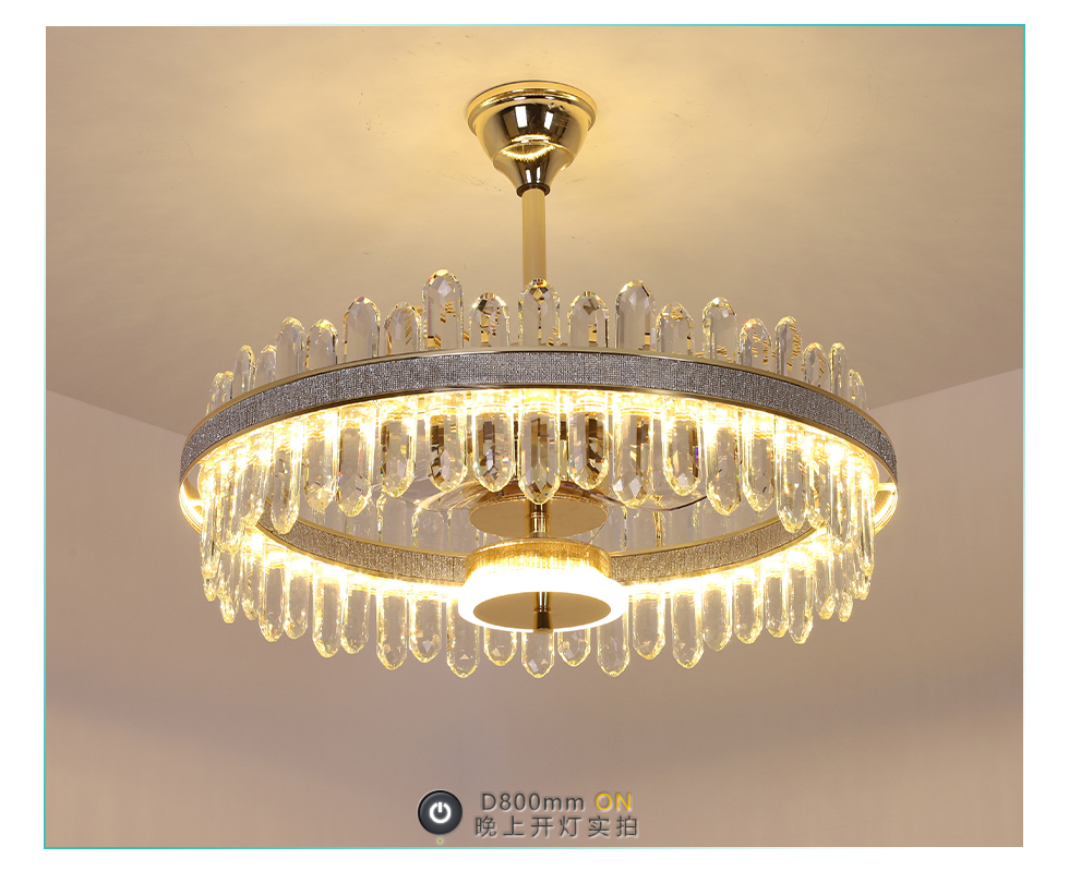 chandelier fan New design good quality transparent blades High Quality ABS blade led ceiling fan with remote control