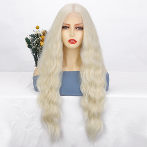 30Inch Màu Trắng Tóc Vàng Futuramic Cơ Thể Sóng Dài Tóc Giả Tổng Hợp Cho Phụ Nữ Glueless 13X4 Ren Phía Trước Tóc Giả Chịu Nhiệt Sợi - Product Image 1