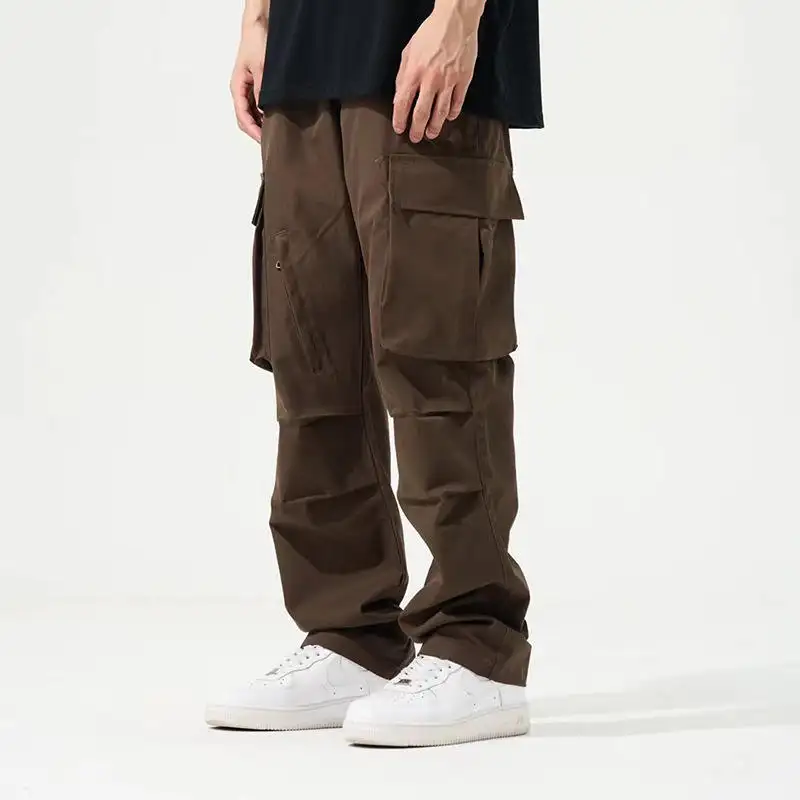 Custom Mens Loose Baggy Jogger Hip Hop Long Pants Trousers Heavy Chino Multi Pocket Cotton Oversized Cargo Pants