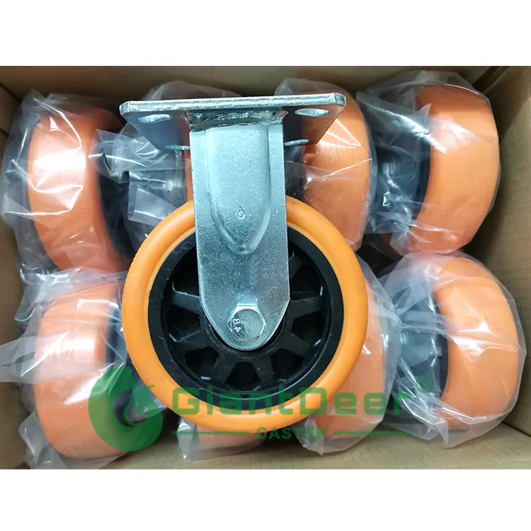 China Manufacturer 100mm 125mm 150mm 200mm Heavy Duty PU Wheel Caster With Side Brake