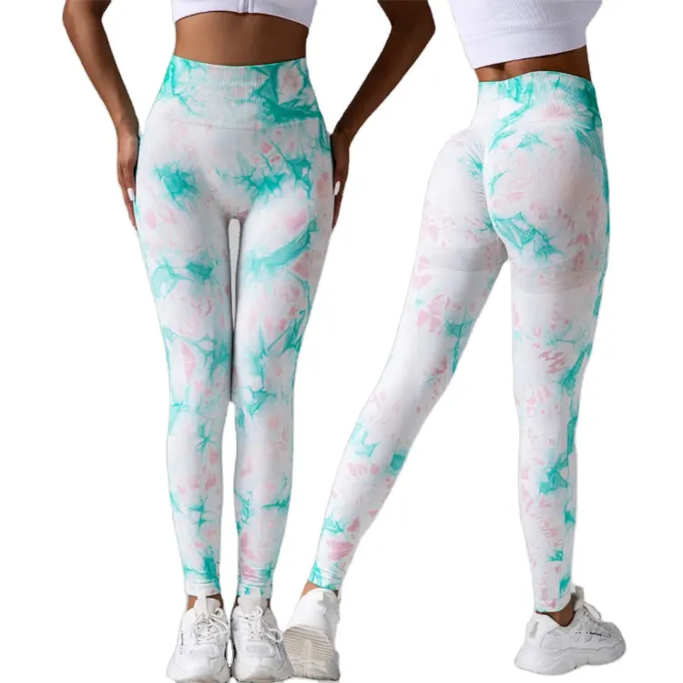 Fornecedores Calças Esportivas Mulheres Fitness Seamless High Waisted Gym Hip Lifting Tie Dye Yoga Calças Leggings