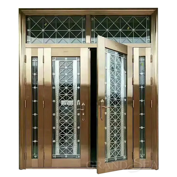 Puerta de seguridad Exterior de acero inoxidable, directa de fábrica de Foshan, con cristal