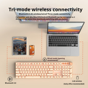 EWEADN 104-Key Steampunk Style Wireless Mechanical <strong>Keyboard</strong> LED Backlight USB Interface PBT PC Material for Gaming New - Product Image 3