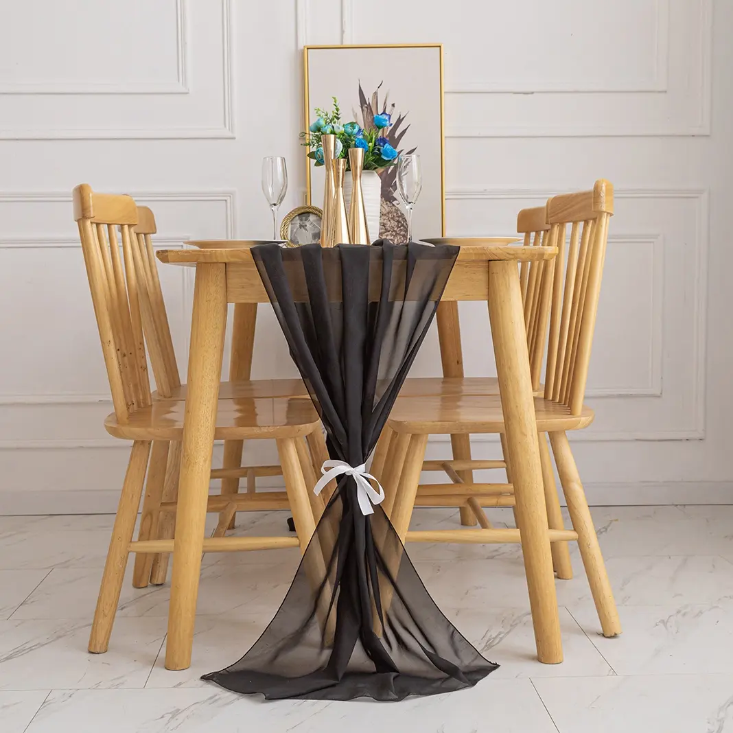 Hot Sale Luxury Solid Color Chiffon Fabric With Wrinkled Table Runner for Wedding Party Banquet Home Decor