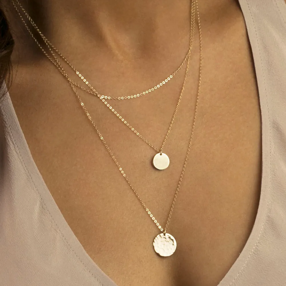 EManco — colliers superposés en acier inoxydable pour femmes, ensemble de 3 pièces, colliers dorés 14K, bijoux à la mode en vogue