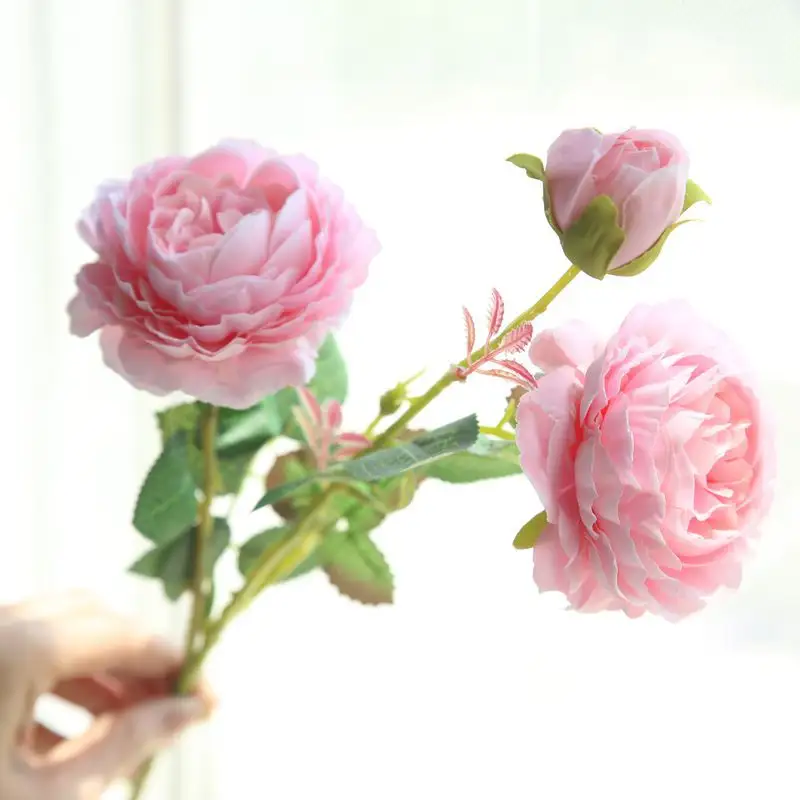 2024 ranúnculo artificial rosas ocidentais com 3 cabeças, peônia de simulação para decoração de casa, flores de seda para casamento, núcleo fiado artificial