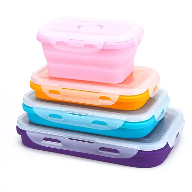 Vendedor CALIENTE Laptop-Like Cool 4PCS Almacenamiento de alimentos plegable Contenedor Bento de silicona para microondas Fiambreras para niños camping