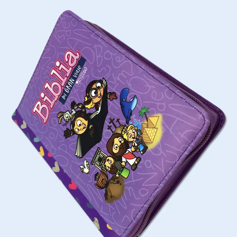 2024 New design PU leather zipper bag kids bible books & children colorful bible printing services
