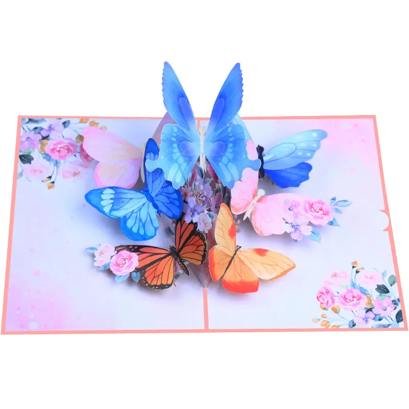 New Design 3d Greeting Card Gift Card Pop-up Butterfly Fluttering Valentine's Day Greeting Card