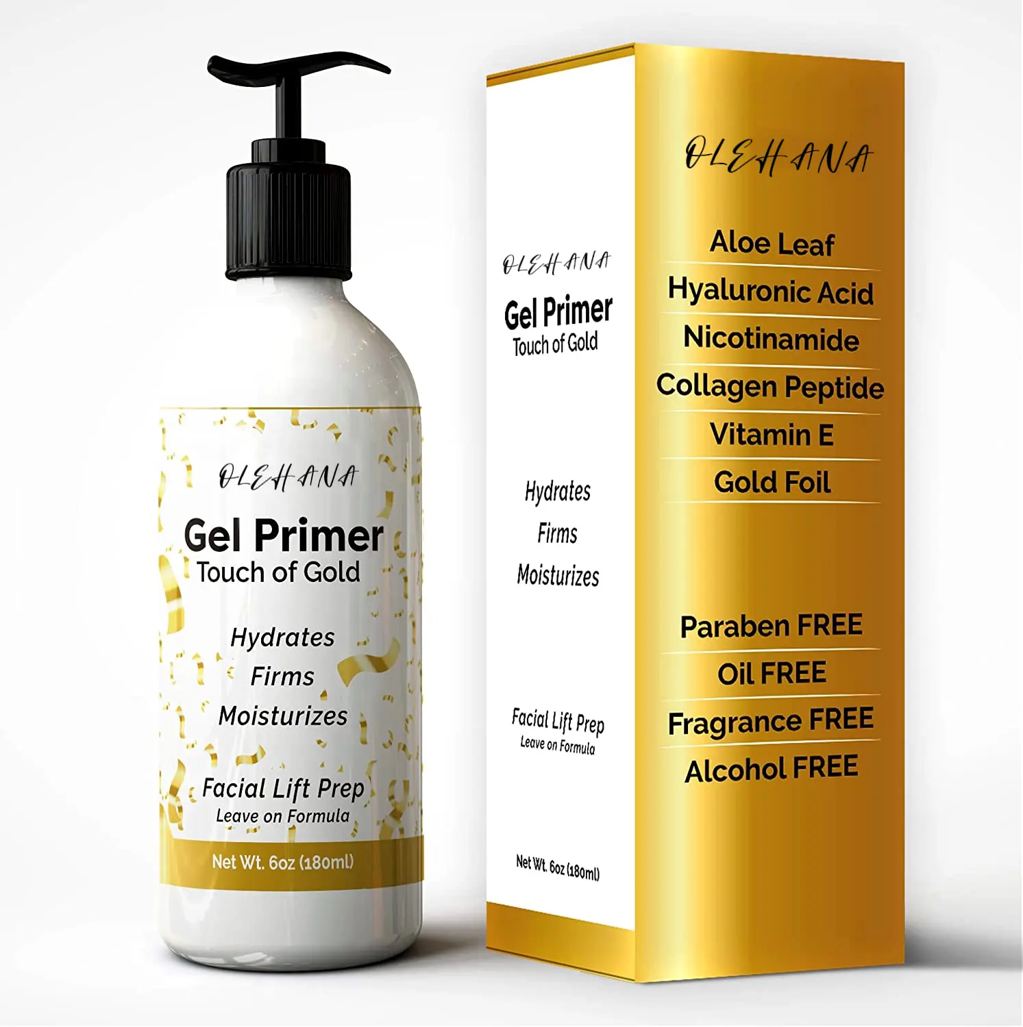 Private Label Folha De Ouro Vitamina E Colágeno Peptídeo Ácido Hialurônico Facial Leave-On Gel Primer Rf Gel Condutor