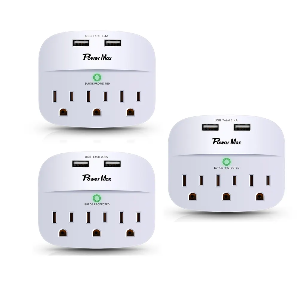 One Beat Trendy Power Strip Supresor de sobretensiones de 3 salidas con enchufe de toma de corriente y de pared