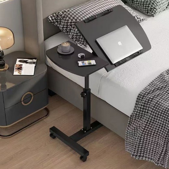 Mobile double-panel height-adjustable table - black