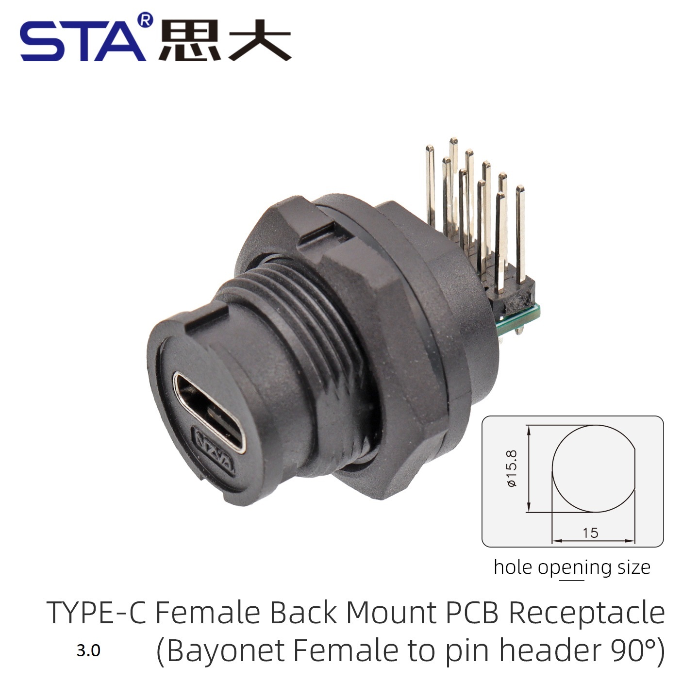 Conector Hembra TYPE-C 3.0 para Montaje Trasero en PCB (90 grados)