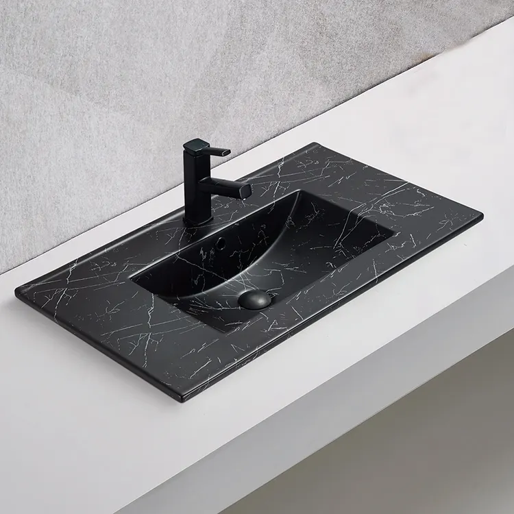 Wholesale price rectangular marble countertop bathroom wash basin cabinet vanity art sink ceramic vanity wash basin
