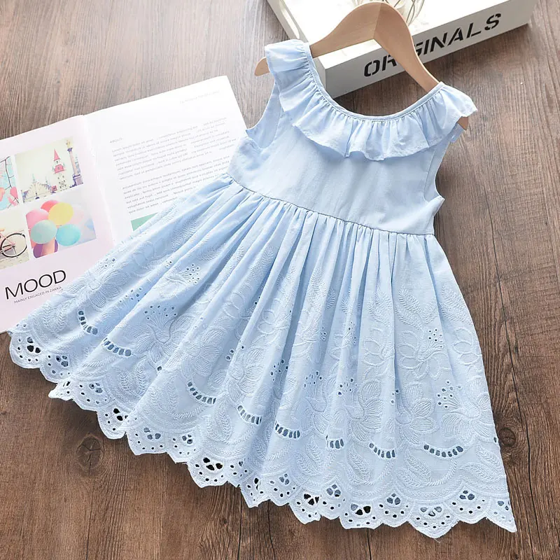 Vestidos bonitos de urso para meninas, vestidos bonitos de verão para crianças, vestidos lisos para meninas, trajes de festa com laço