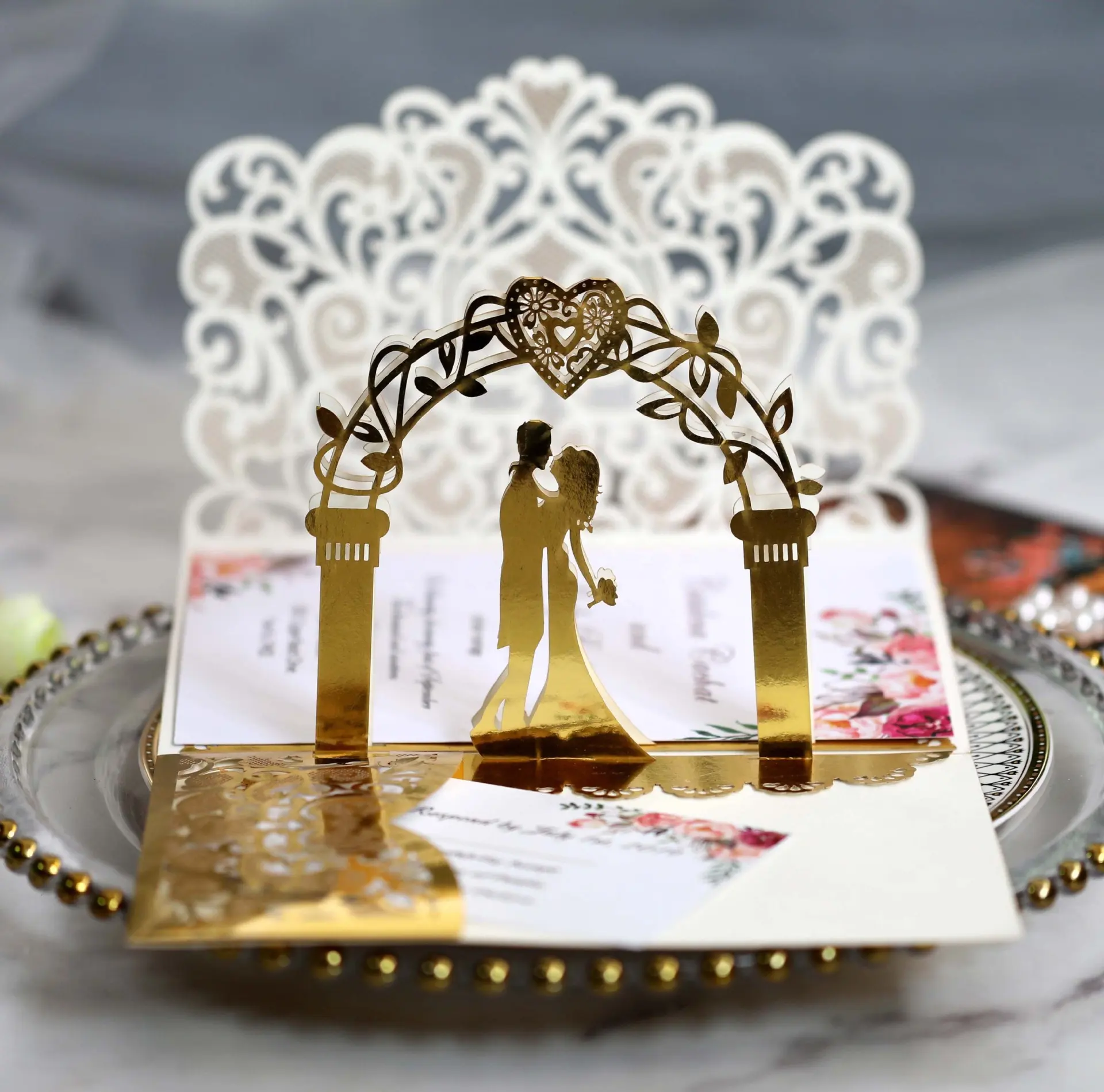 Tarjeta de felicitación tridimensional de boda hueca de alta calidad invitación de amor tarjeta de invitación de compromiso
