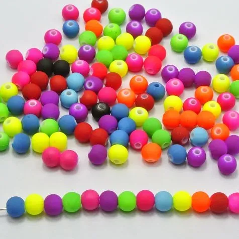 250G Mix Kleur Candy Color Acryl Rubber Kralen Neon Matte Ronde Spacer Losse Kralen Fluorescent Voor Sieraden Diy Handgemaakte