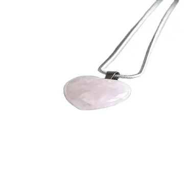 Collana con ciondolo lungo 18 "in argento Sterling 92.5 con pietre preziose naturali al quarzo rosa a forma di cuore liscio elegante femminile