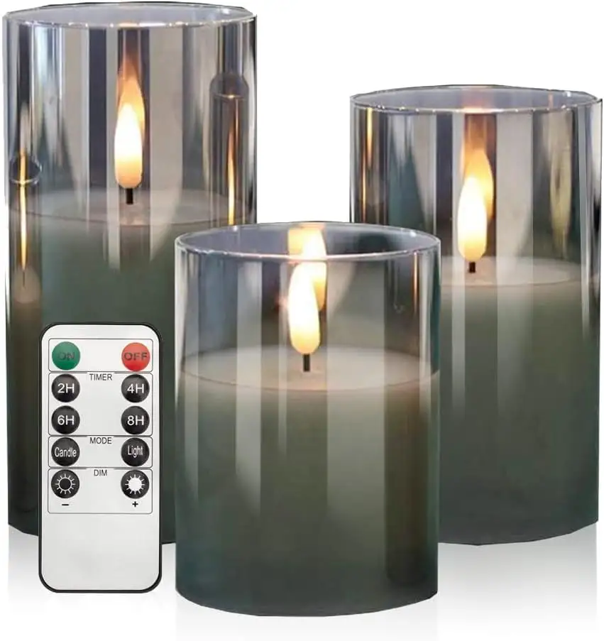 Flameless cintilação bougie pilar levou vela luz vidro velas eletrônicas com movendo chama para o Natal