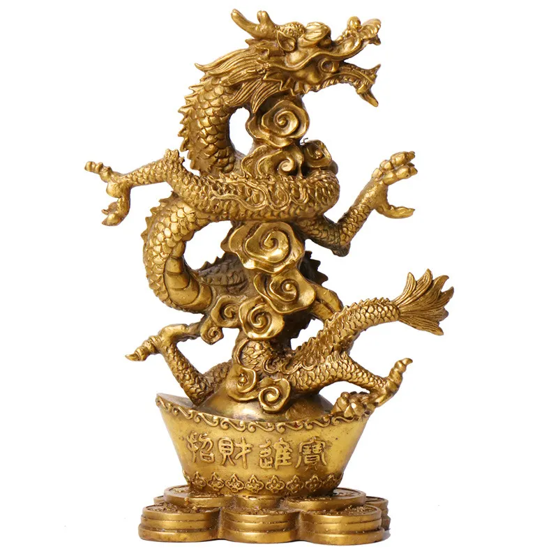 Sculpture de statue de dragon et de phénix en bronze en laiton chinois classique de grande taille personnalisée