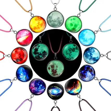 Hot Sell Starry Night Light Pendant Necklace Colorful Leather Rope Glass Glowing Full Moon Necklace for Kids