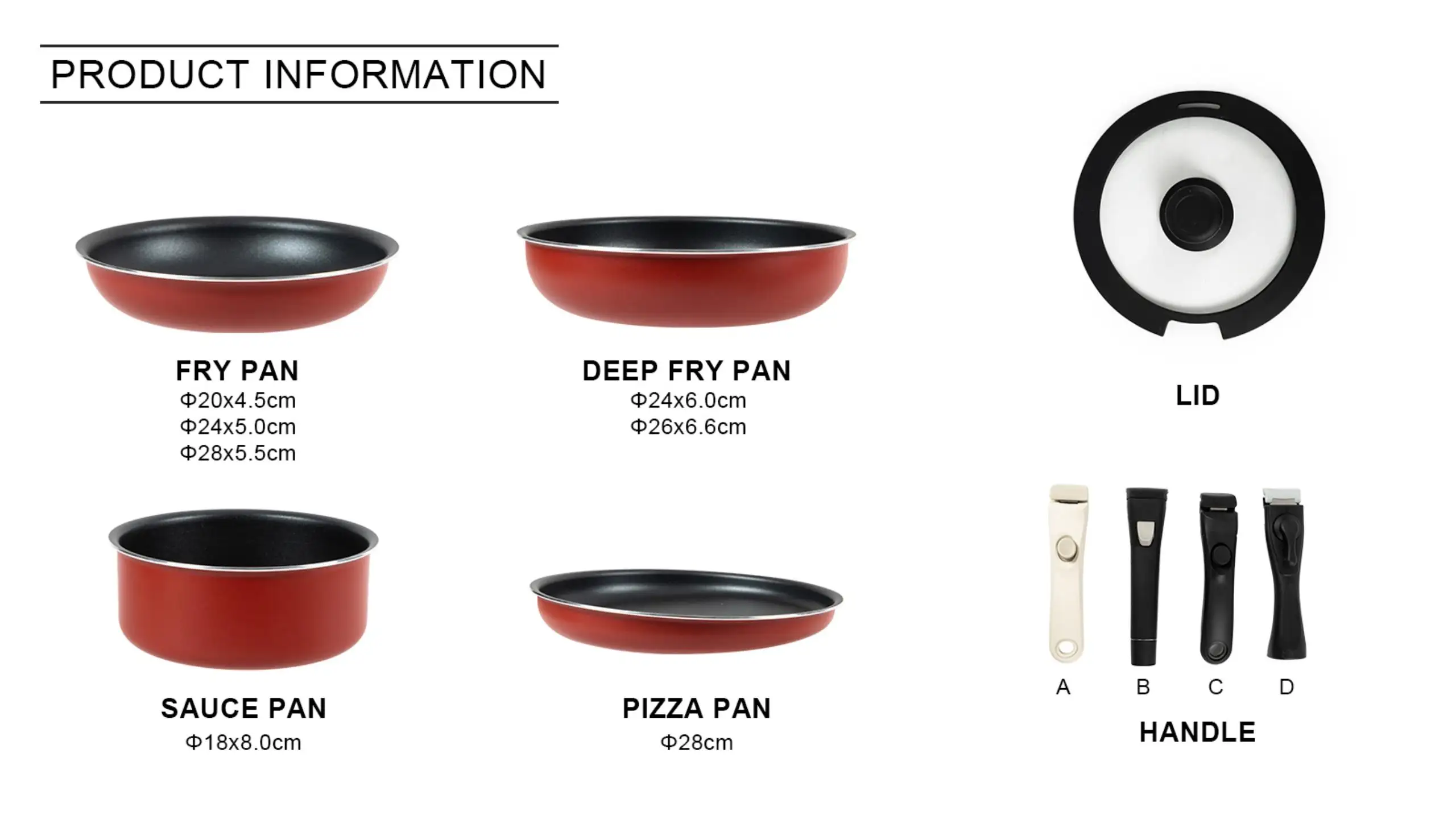 Batterie de cuisine en aluminium avec poignée amovible revêtement antiadhésif marmite avec base à induction