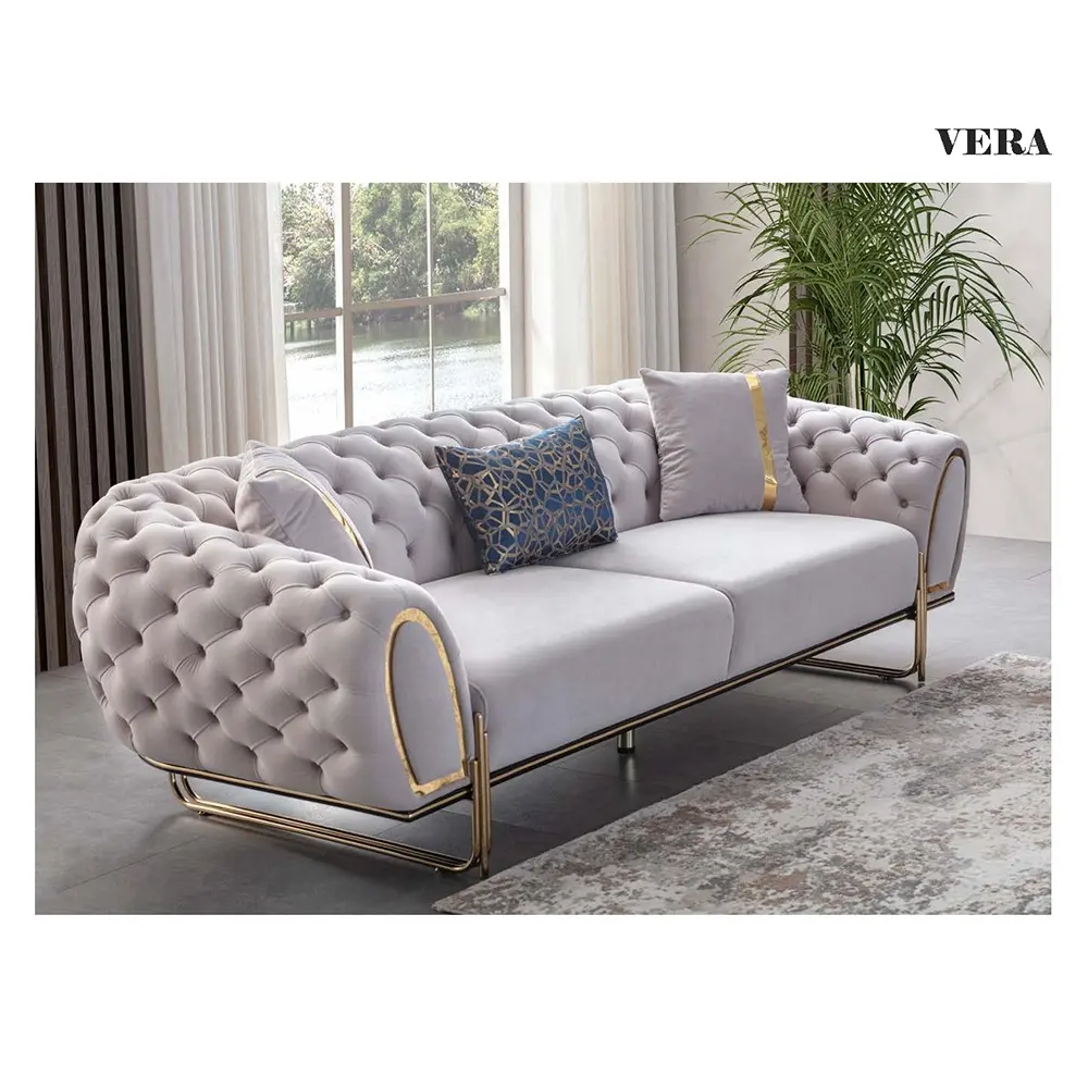 Set di divani di lusso turco con ciuffi e tappezzeria moderno salotto europeo mobili di qualità in velluto divano di lusso curvo