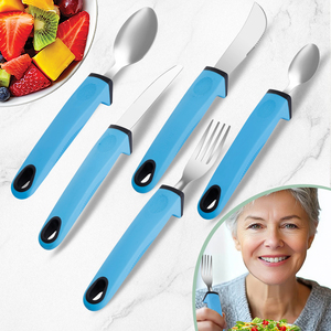 Stainless Steel Five-Piece Adaptive Tableware Set for Elderly Arthritis Assistance Hand-Holding Fork and Spoon for <strong>Parkinson's</strong> - Product Image 1