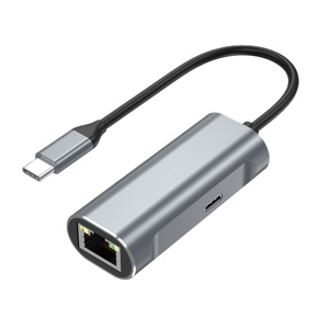 Wholesale Aluminum Mini Hub Adapter with <strong>Type</strong> C Plug RJ45 USB C Port <strong>2</strong> Ports for Ethernet PD Charging Supported for <strong>Computer</strong> - Product Image 1