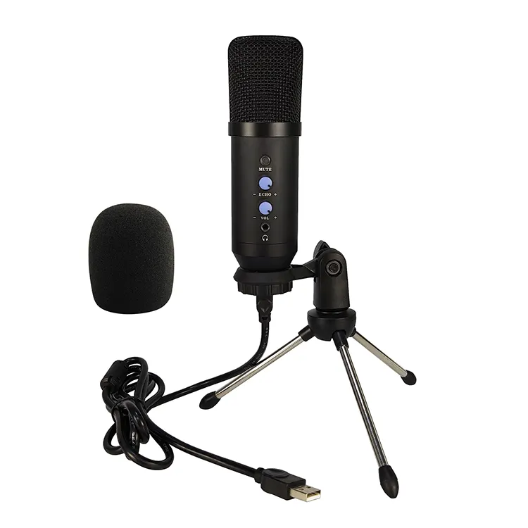 U700 Mikrofon Kondensor dengan Tripod, Mikrofon untuk Kit Vlog Perekaman Game dengan Mikrofon