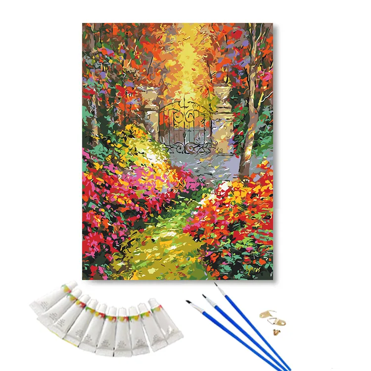 Pintura acrílica con diseño de jardín otoñal, pintura personalizada por número, lienzo de flores, paisaje romántico, para Decoración