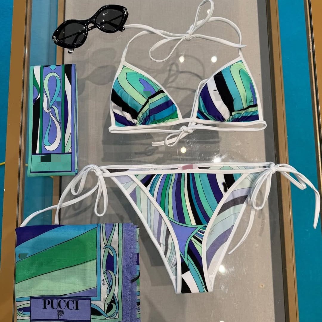 Ph2519 green bikini with headscarf and square scarf