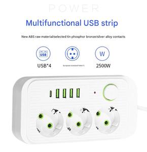 Enchufe USB de estilo europeo, enchufe doméstico de 3 agujeros, placa de enchufe de carga con cable de extensión - Product Image 4