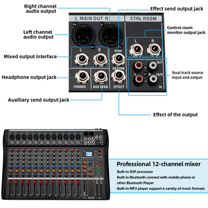 Depusheng DX12 Professional Mixer Console 48V Phantom Power USB MP3 <strong>Input</strong> DJ Sound <strong>12</strong> Channel <strong>Audio</strong> Mixer - Product Image 4