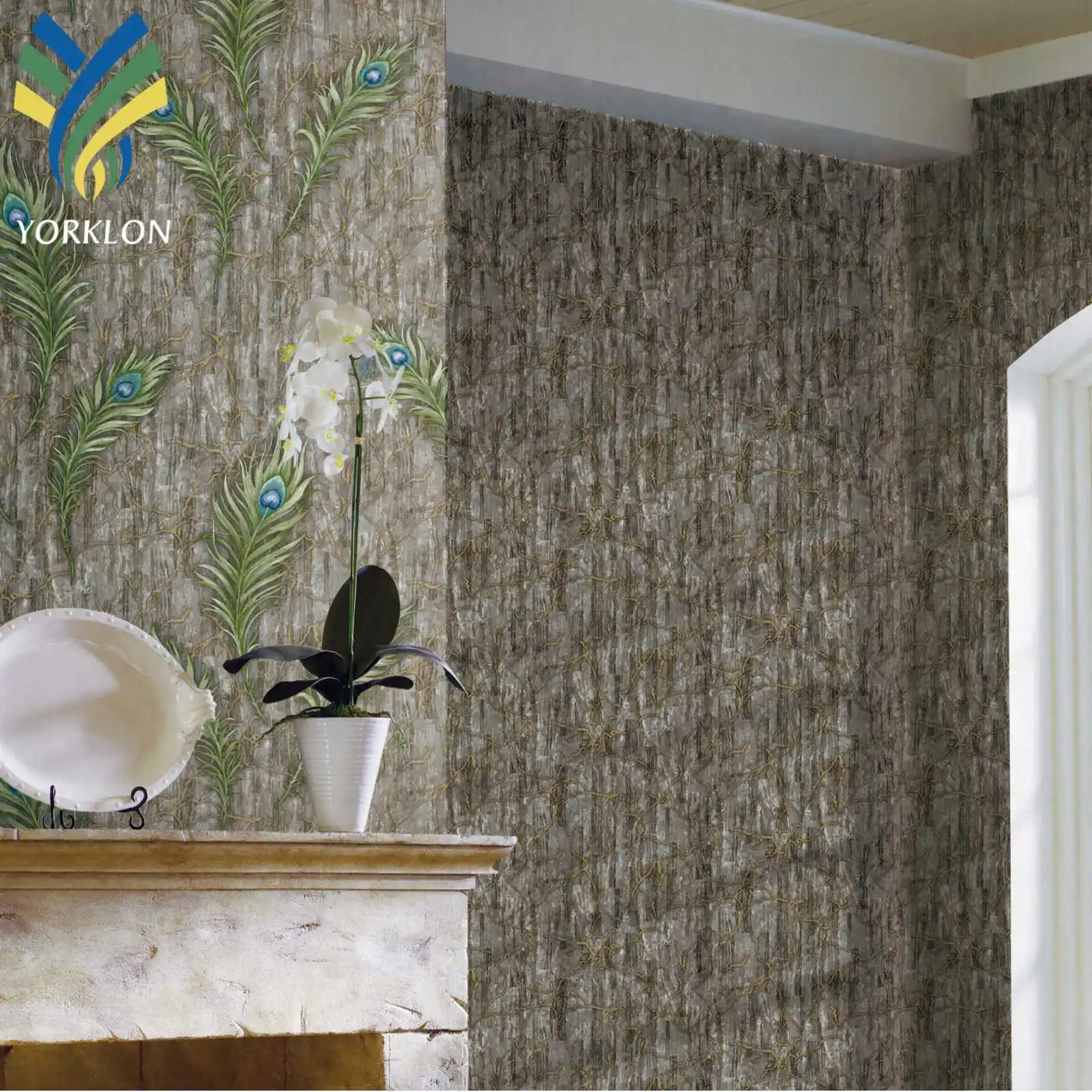 Пользовательский Декор для гостиной, домашний декор, тисненые настенные бумажные рулоны из ПВХ, золотые перья павлина, дизайнерские обои для стен