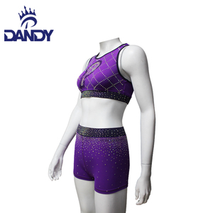 High Quality Cheerleading Practice Wears Custom Sparkly Purple Exercise Train Crystal <strong>Cheer</strong> Tops and Shorts for Youth - Product Image 5