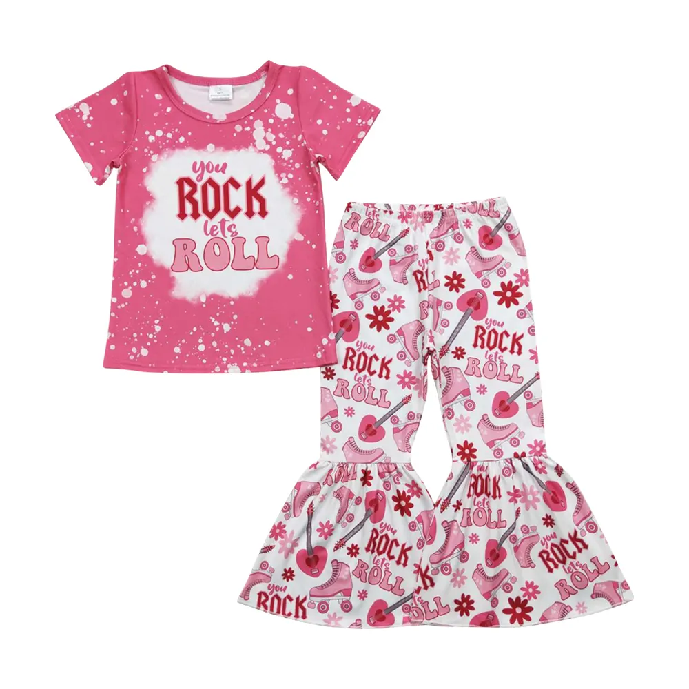 Conjunto de ropa de San Valentín para niñas con estampado de corazón de Rock Roll RTS, venta al por mayor, ropa de Festival de Boutique para niños pequeños